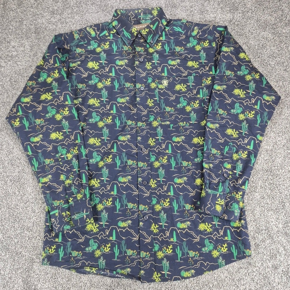 Ariat Button Down Shirt Mens Medium Beckett Cactus All Over Print Long Sleeve